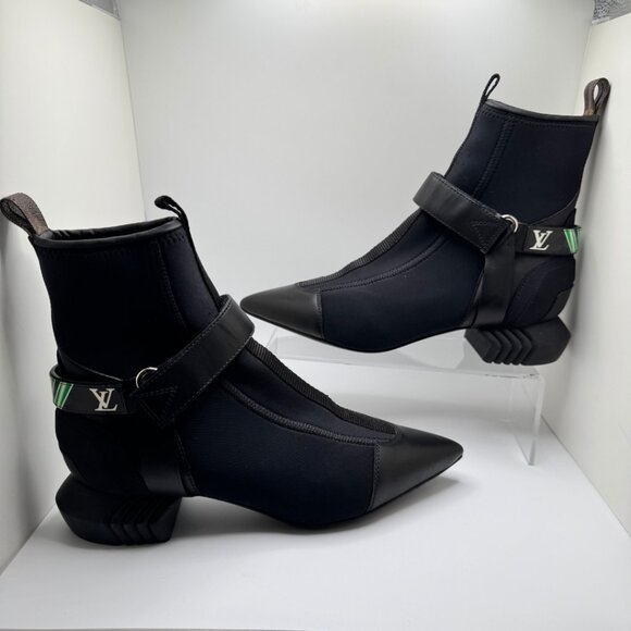Louis Vuitton Neoprene Deep Sea Strap Ankle Boot Leather Pointed Toe Black EU 38 - Picture 6 of 11